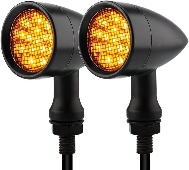TSUNG Bullet LED Turn Signal Light Motorcycle Front Rear Indicator Small Blinker Universal for Cruiser Chopper Bobber Cafe Racer Street Bike (A-Black-Amber) - Image 1
